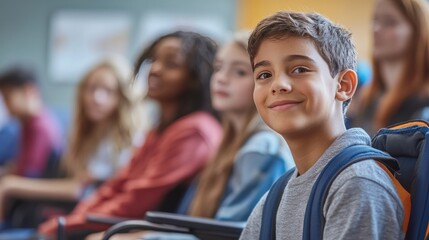 Inclusive education environment with diverse students, including those with disabilities, in a high school setting,