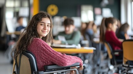 Inclusive education environment with diverse students, including those with disabilities, in a high school setting,