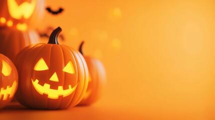 Spooky Halloween Jack o  Lantern with Copy Space
