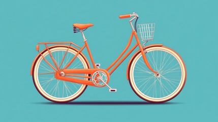 Fototapeta premium Vibrant Orange Vintage Bicycle Against Turquoise Blue Background