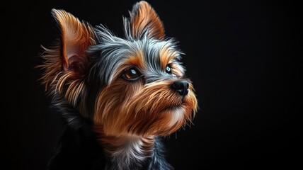 Fototapeta premium Yorkshire Terrier rendered in Morphism style, showcasing smooth color transitions and a modern, sleek appearance.