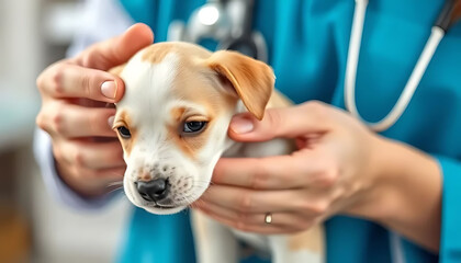 Veterinarian Examining a Puppy