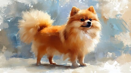 Pomeranian with a detailed textured pattern, emphasizing the richness and fluffiness of its coat in an artistic manner.