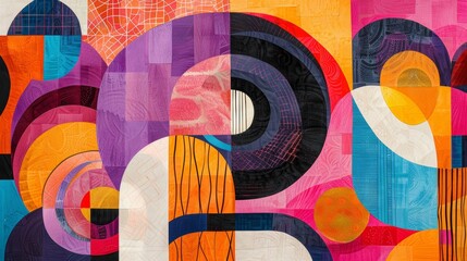 Vibrant Abstract Paper Arts Collage with Geometric Shapes and Bold Colors