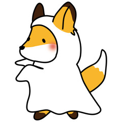 ハロウィンでおばけの仮装をするキツネ