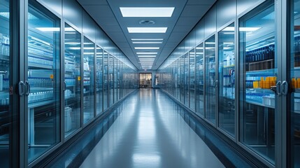 Fototapeta premium Modern biotech manufacturing lab with automated systems for cell culture production purification processes