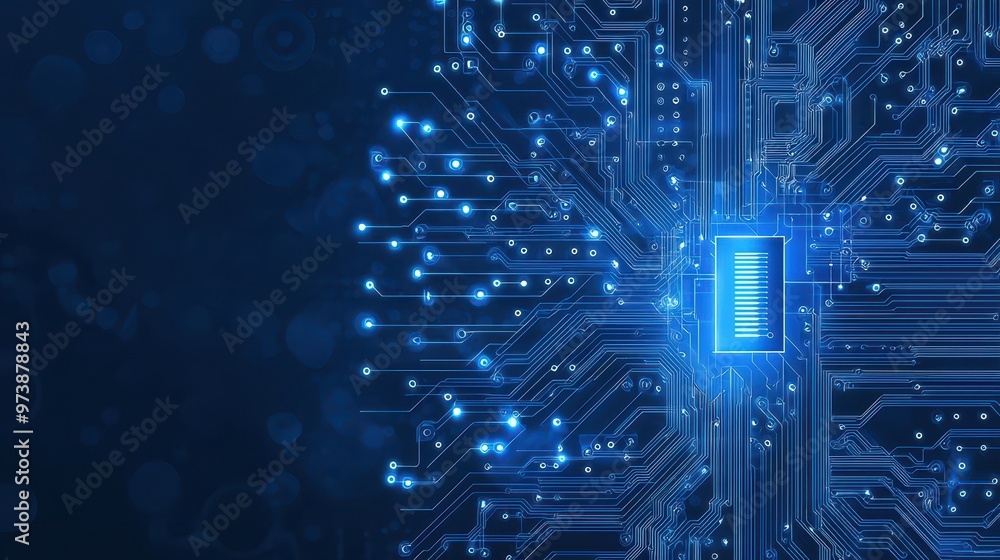 Poster abstract blue circuit board with bokeh background