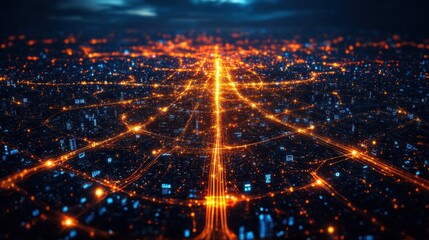 Fototapeta premium Abstract IoT network with glowing data streams and interconnected smart devices illustrating the concept of connected technology across various industries