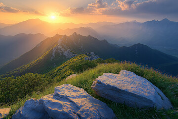 The first ray of sunshine on the mountain top