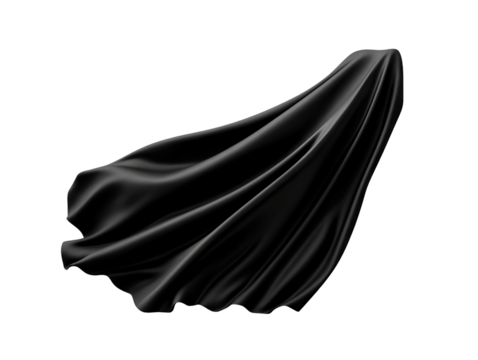 A flowing black fabric draped elegantly, capturing movement and texture, perfect for artistic and design applications.