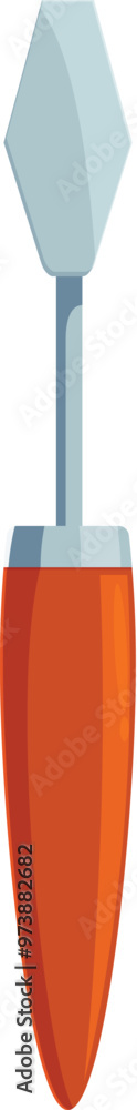 Poster palette knife with orange handle isolated on white background, tool for applying and mixing colors i