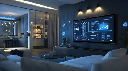 Modern Living Room Interior with Smart Home Technology 3D Illustration