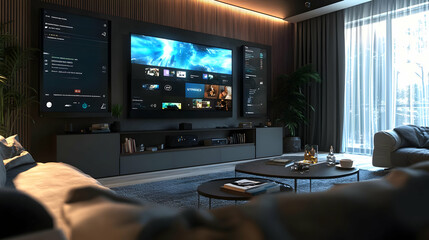 Modern Living Room Interior Design with TV and Sofa 3D Illustration