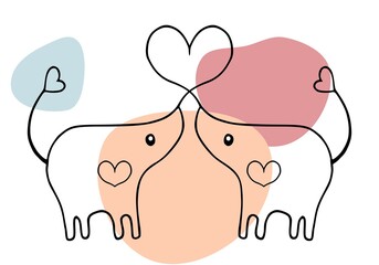 Two elephants fall in love. Color blobs style