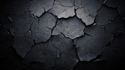 Cracked Dark Earth Texture Background with Deep Crevices and Rough Surface