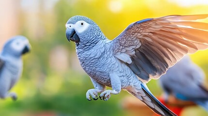 Obraz premium Grey Parrot with Spread Wings in Flight