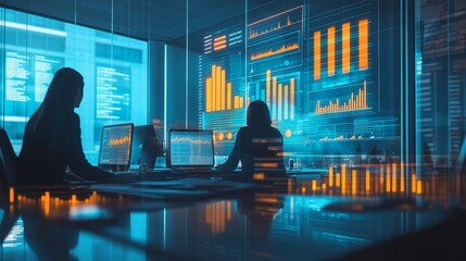 Strategic Financial Planning Meeting with Business Team Analyzing Graphs and Charts in Collaborative Office Setting