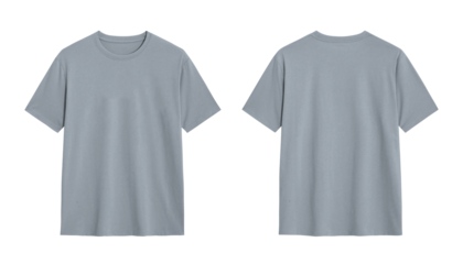 Blank gray t shirt mockup isolated on white background with front and back view.