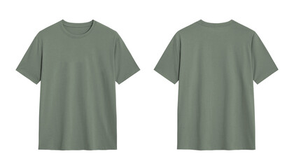 Front and back view of a blank green t shirt. Mockup for design and branding purposes.