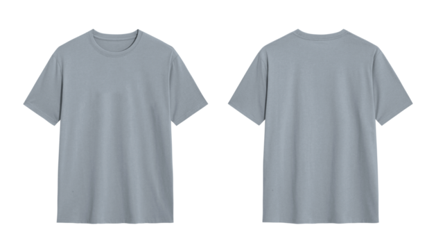 Blank gray t shirt mockup isolated on white background with front and back view.