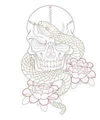 Snake tattoo design, old school and black and gray style snake tattoo, line artwork