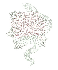 Fototapeta premium Snake tattoo design, old school and black and gray style snake tattoo, line artwork