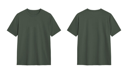 Blank Green T shirt Mockup, Front and Back View, Isolated on White Background