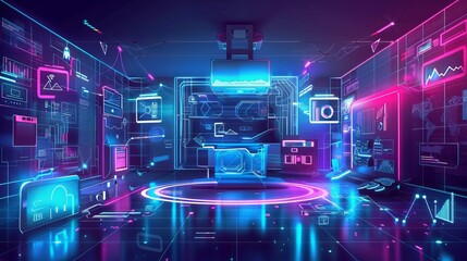 Concept of augmented and virtual reality, game, digital world, future technology, smart home control