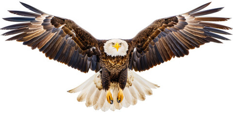 Fototapeta premium Realistic Bald Eagle in Mid-Air with Full Wingspan Isolated On Transparency Background