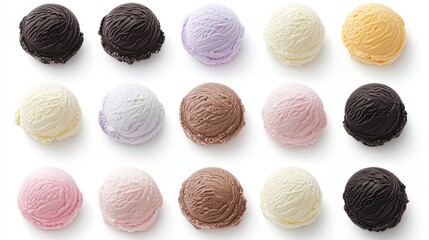Assorted Ice Cream Scoops on White Background