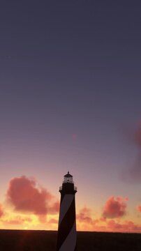 Cape Hatteras Lighthouse in North Carolina. Circular aerial view at sunset. United States of America