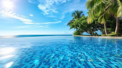 Empty swimming pool in tropical resort in summer 
