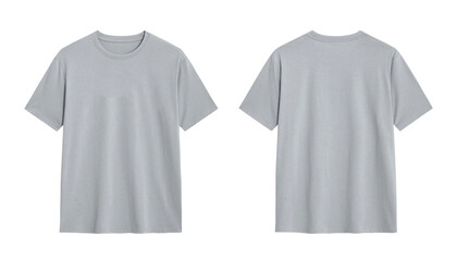 Front and back view of a grey t shirt isolated on white background,  mockup for design, branding and advertisement