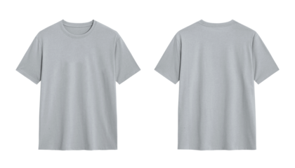 Front and back view of a grey t shirt isolated on white background,  mockup for design, branding and advertisement