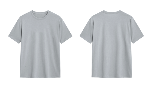 Front and back view of a grey t shirt isolated on white background,  mockup for design, branding and advertisement