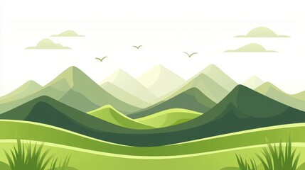 Obraz premium Green Mountain Landscape with Grass and Clouds