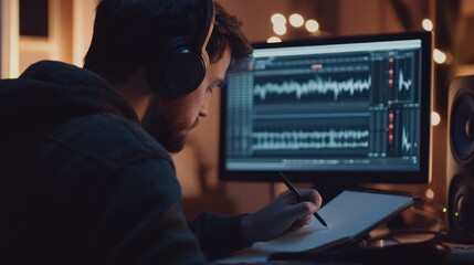 Naklejka premium Music Producer Working On A Track