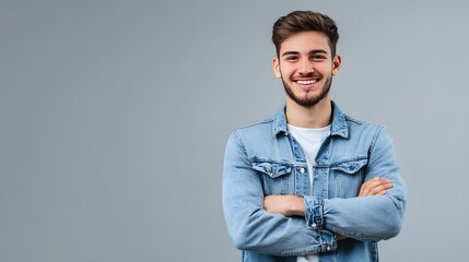 Fototapeta premium Portrait of a Smiling Man in a Denim Jacket