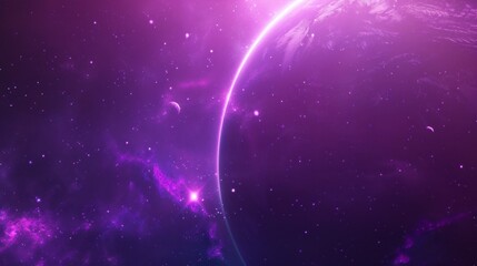 Vibrant Purple Galaxy Scene, a captivating wallpaper featuring swirling purple nebulae, luminous planets, and twinkling stars, perfect for adding a cosmic touch to any space.