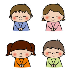 お辞儀する男の子と女の子の子供たちセット