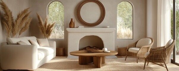 Rustic Coffee Table and Fireplace