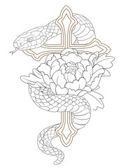 Snake tattoo design, old school and black and gray style snake tattoo, line artwork