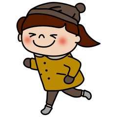 冬にコートを着て走っている子供（女の子2）