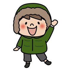 ダウンコートを着た冬服の子供（男の子）