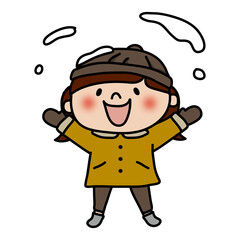 雪をなげて遊ぶ子供（女の子）