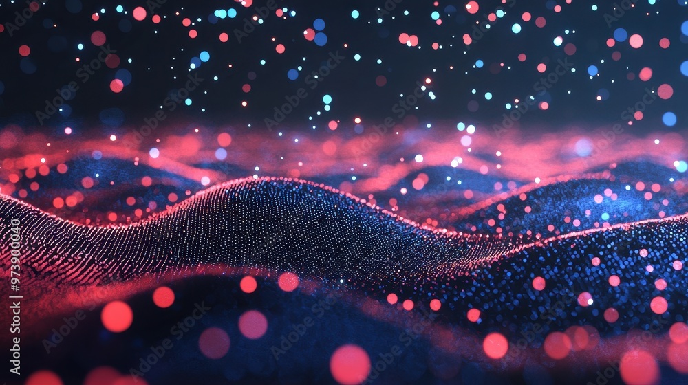 Wall mural abstract red and blue bokeh background with glowing lights