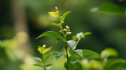 Obraz premium A detailed close-up of a specific Himalayan medicinal plant, with visible leaves, flowers, and stems 