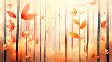 Autumn Leaves in Bamboo Forest