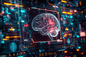 Obraz premium Digital Brain in Futuristic Interface..