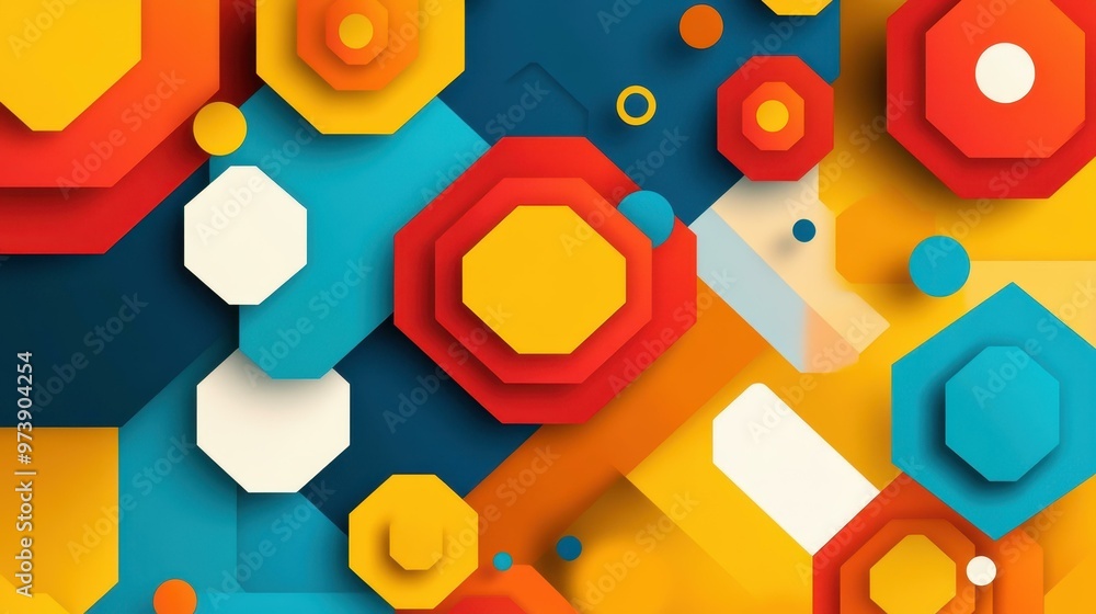 Poster eyecatching vector banner with abstract hexagons, blending modern and cartoon styles for a unique de